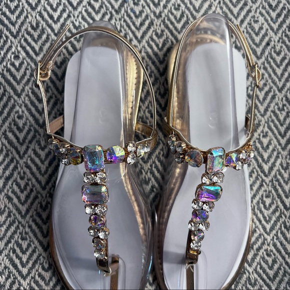 Rose gold flat sandals with gemstones - Picture 5 of 16